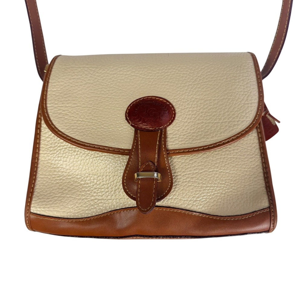 Vintage Leather Trim Crossbody Bag Preppy Old Money Equestrian Neutral Chic